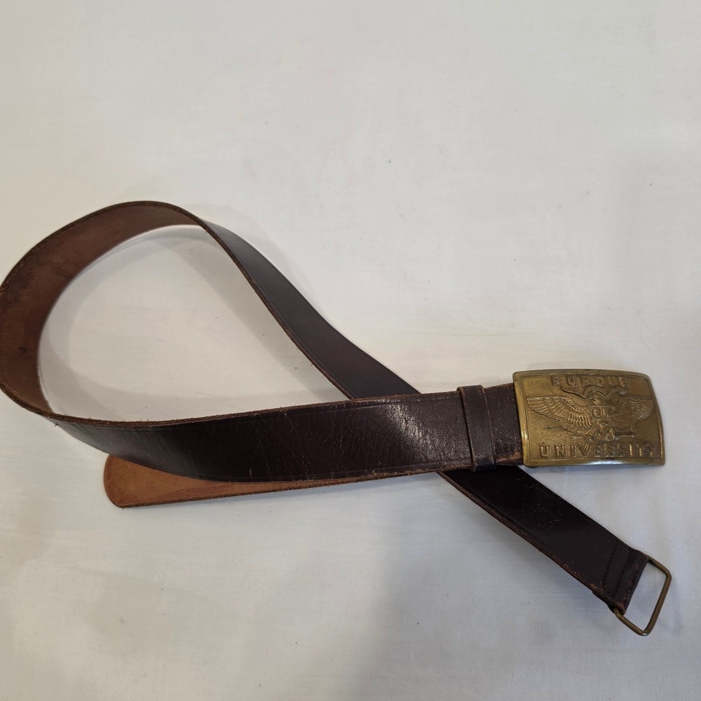 Purdue University Vintage Full Grain Cowhide Leather Belt Size 34 Brass Buckle